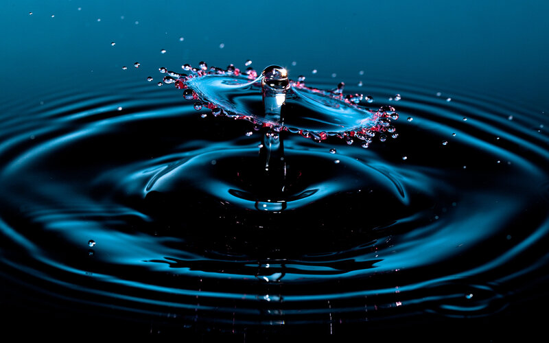 Water Droplet Impact — Blue, Dramatic, Photograph