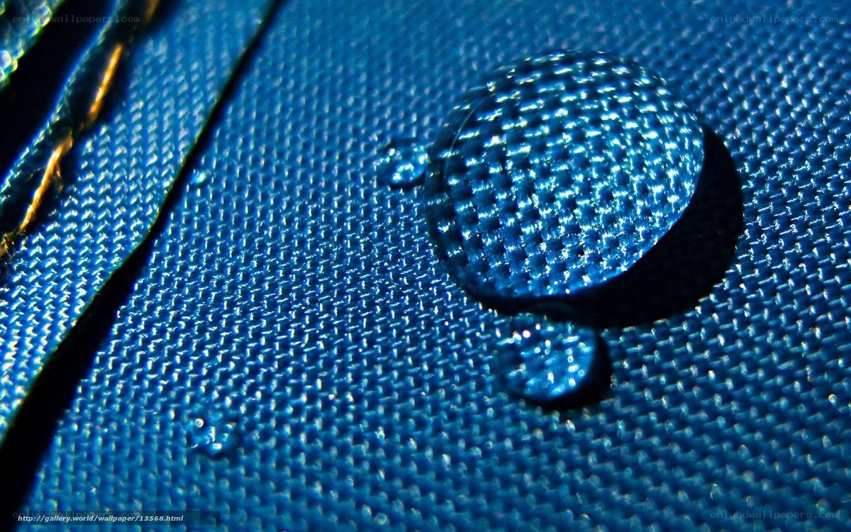 Water droplet on blue fabric