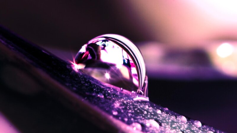 Water Droplet on Leaf — Purple, Dramatic, Photograph, Drop