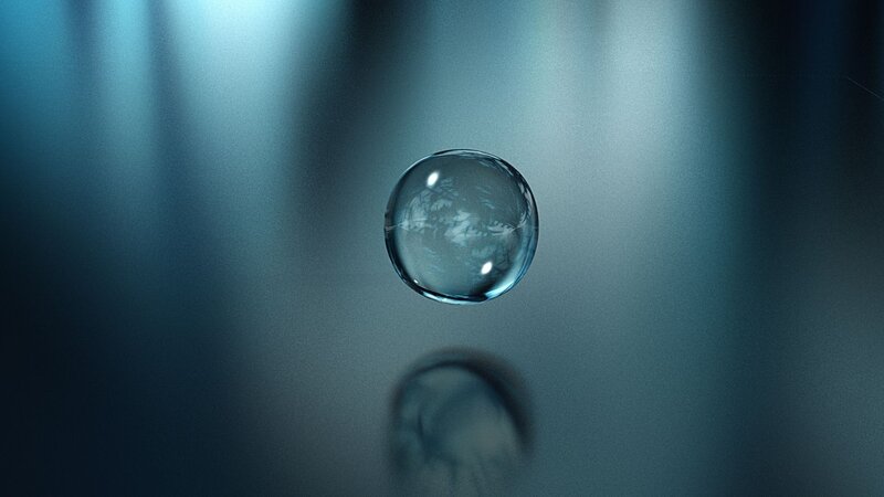 Water droplet on reflective surface