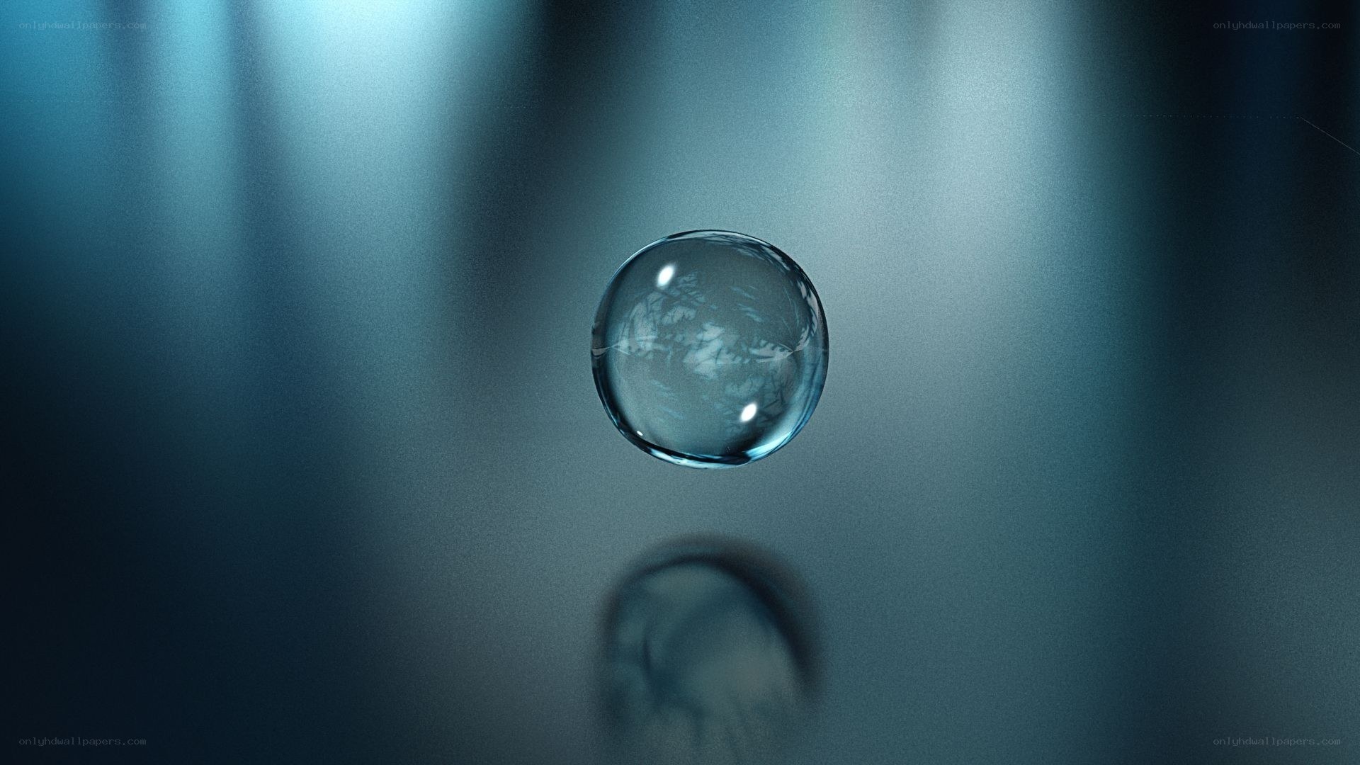 Water droplet on reflective surface