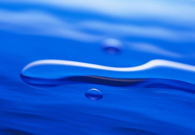 Water Droplet on Surface — Blue, Calm, Photograph, Ripple