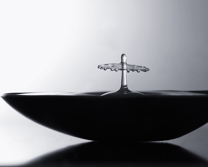 Water Droplet Splash — Black, Dramatic, Photograph, Bowl