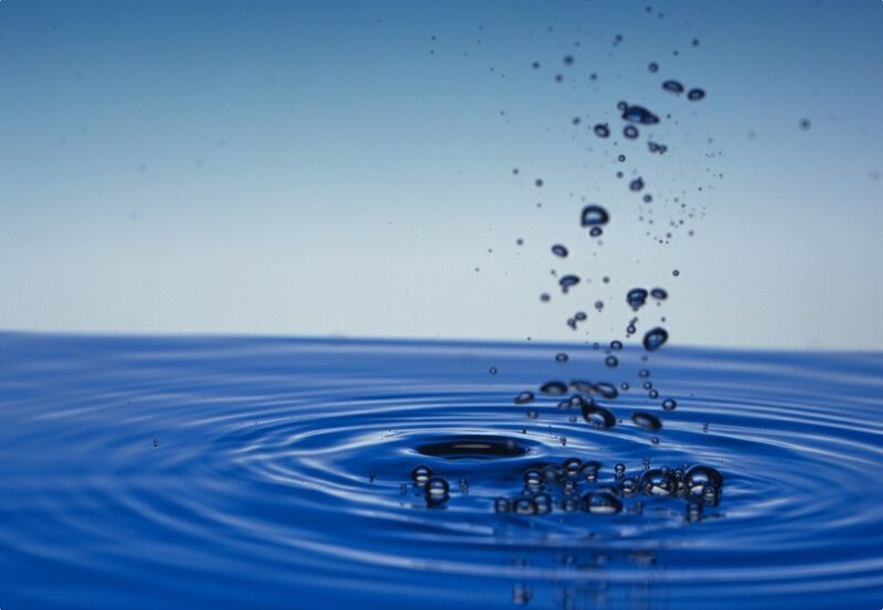 Water Droplet Splash — Blue, Calm, Photograph, Bubbles, Ripples