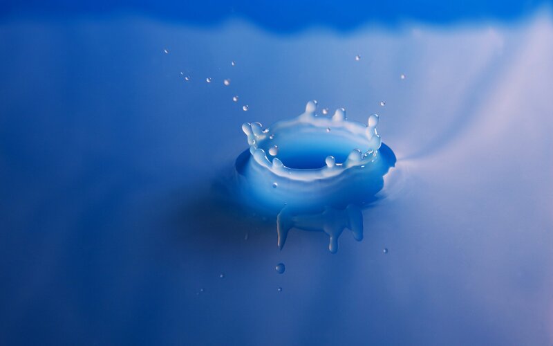 Water Droplet Splash — Blue, Calm, Photograph, Bubbles