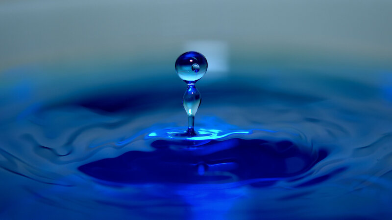 Water Droplet Splash — Blue, Calm, Photograph, Drop, Ripples, Reflection