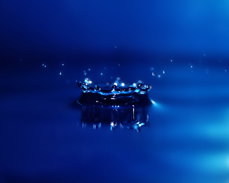 Water Droplet Splash — Blue, Calm, Photograph, Droplets, Reflection