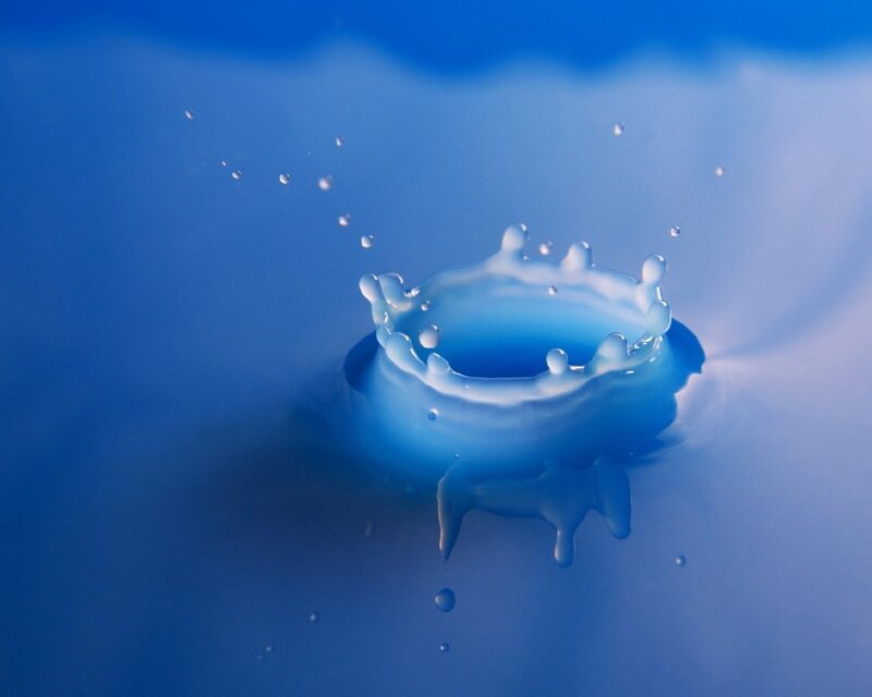 Water Droplet Splash — Blue, Calm, Photograph, Droplets, Surface