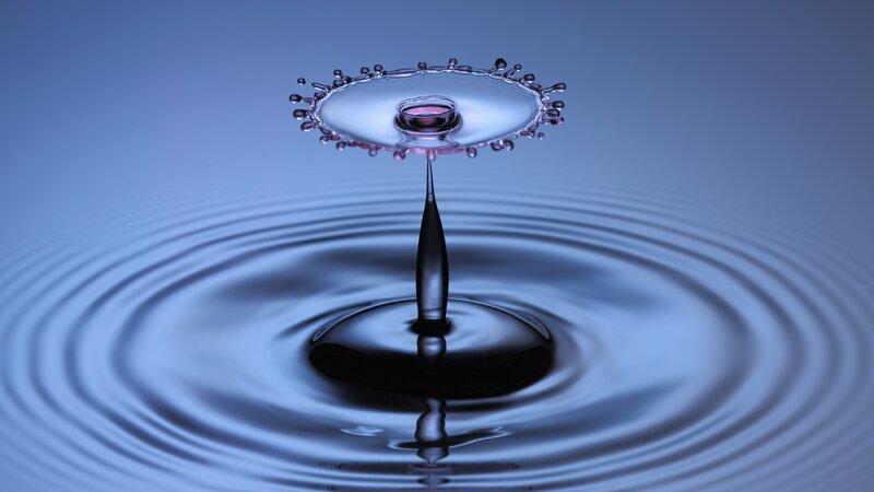 Water Droplet Splash — Blue, Calm, Photograph, Ripple, Reflection