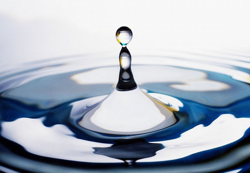 Water Droplet Splash — Blue, Calm, Photograph, Ripples, Reflection, White, Black