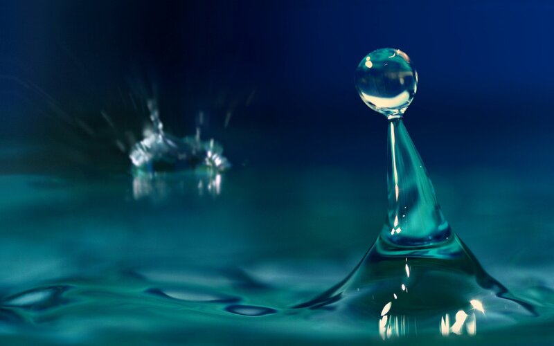 Water Droplet Splash — Blue, Calm, Photograph, Surface