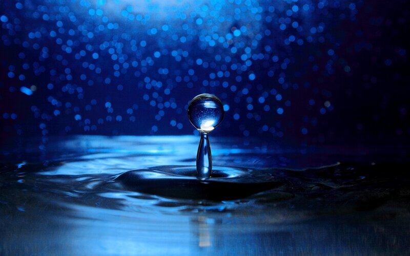 Water Droplet Splash — Blue, Dramatic, Night, Photograph