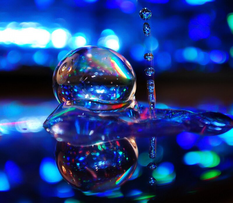 Water Droplet Splash — Blue, Dramatic, Photograph, Reflection