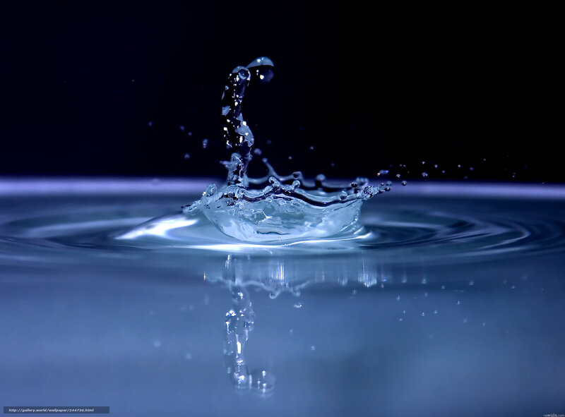 Water Droplet Splash — Blue, Dramatic, Photograph, Ripples, Reflection