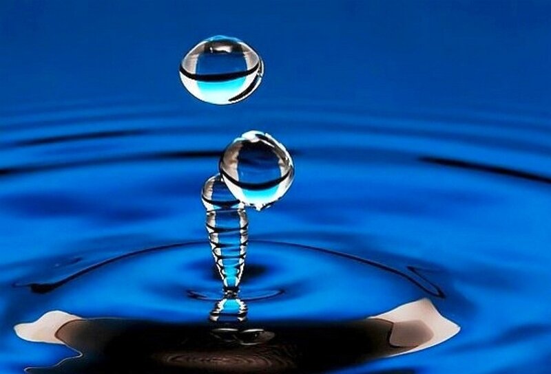 Water Droplet Splash — Blue, Serene, Photograph, Ripples, Reflection, Black