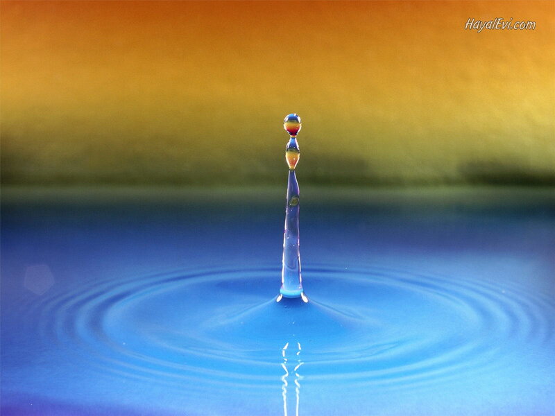Water Droplet Splash — Blue, Serene, Photograph