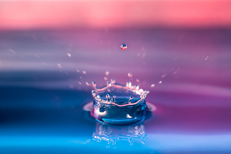 Water Droplet Splash — Blue, Serene, Sunset