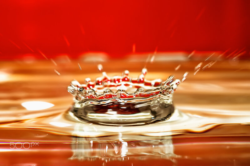 Water Droplet Splash — Red, Dramatic, Photograph