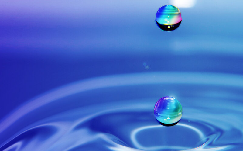 Water Droplets Falling — Blue, Serene, Photograph