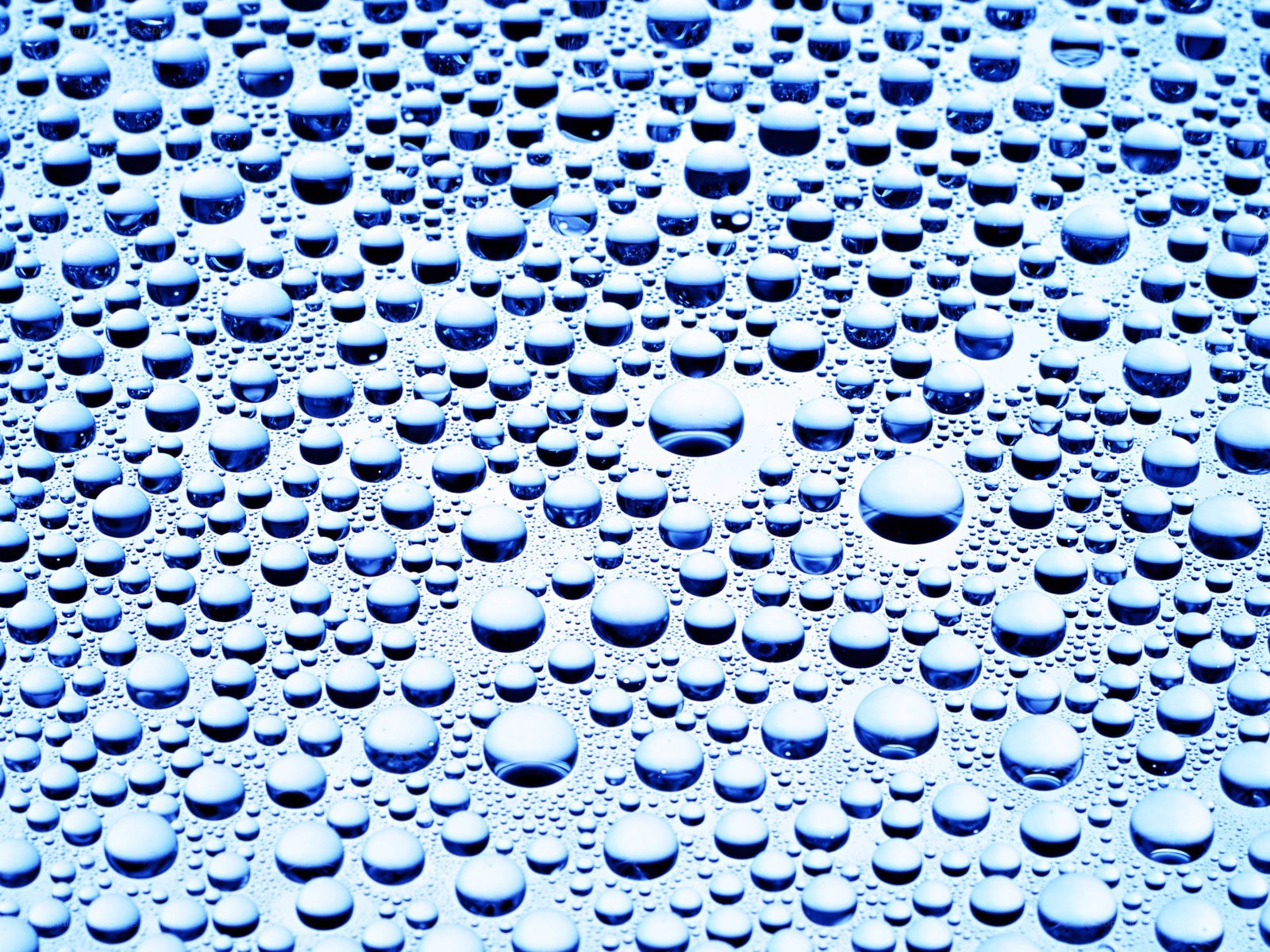 Water droplets on a blue surface