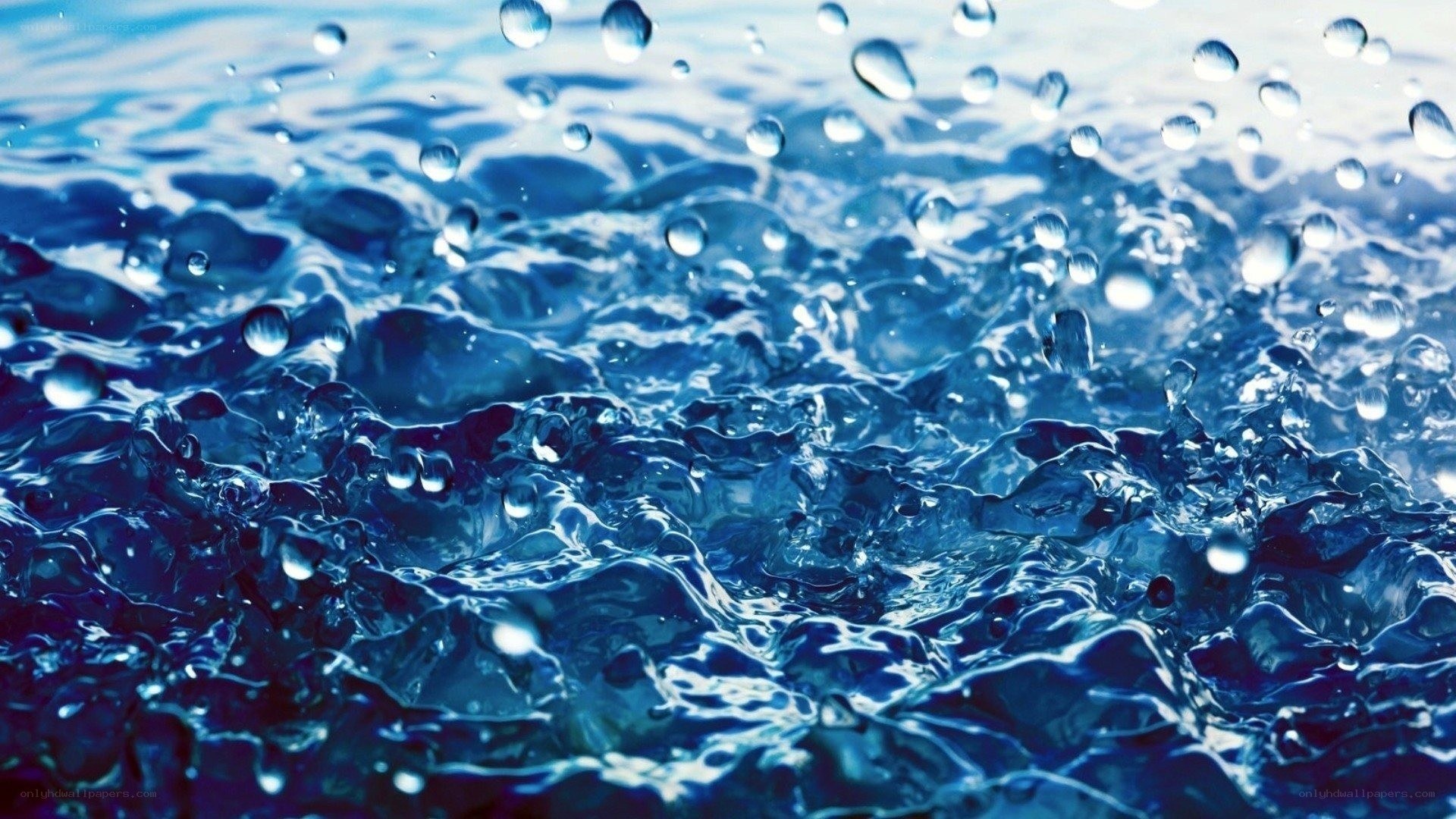 Water droplets on a blue surface