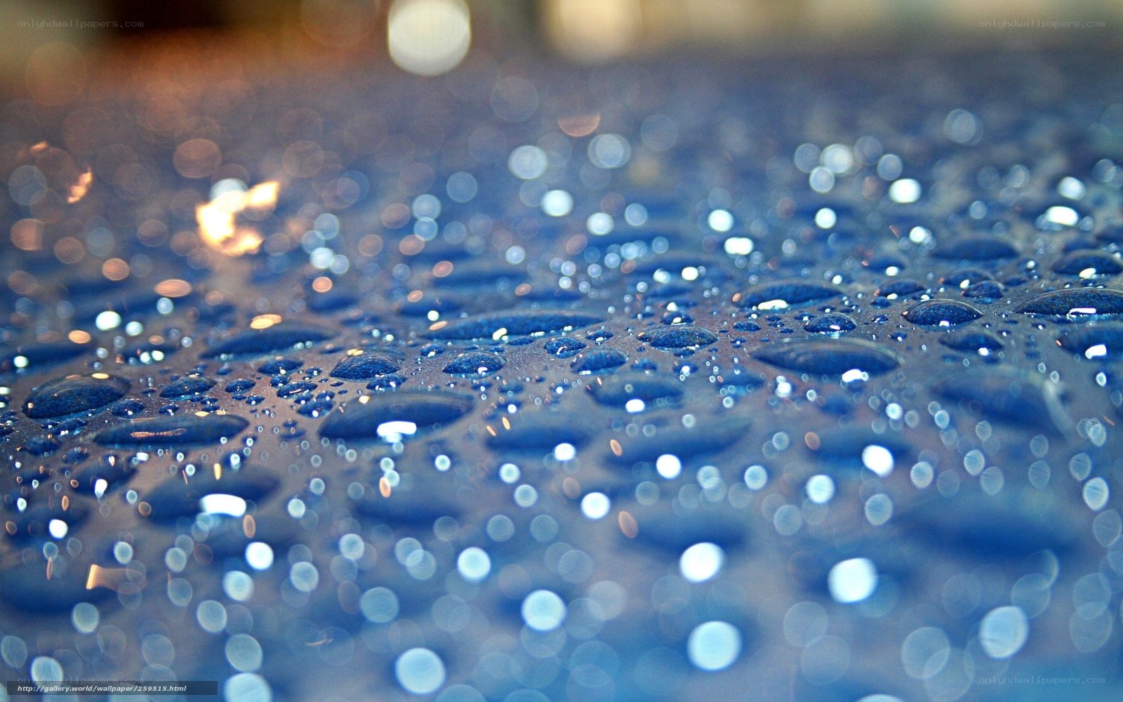 Water droplets on a blue surface