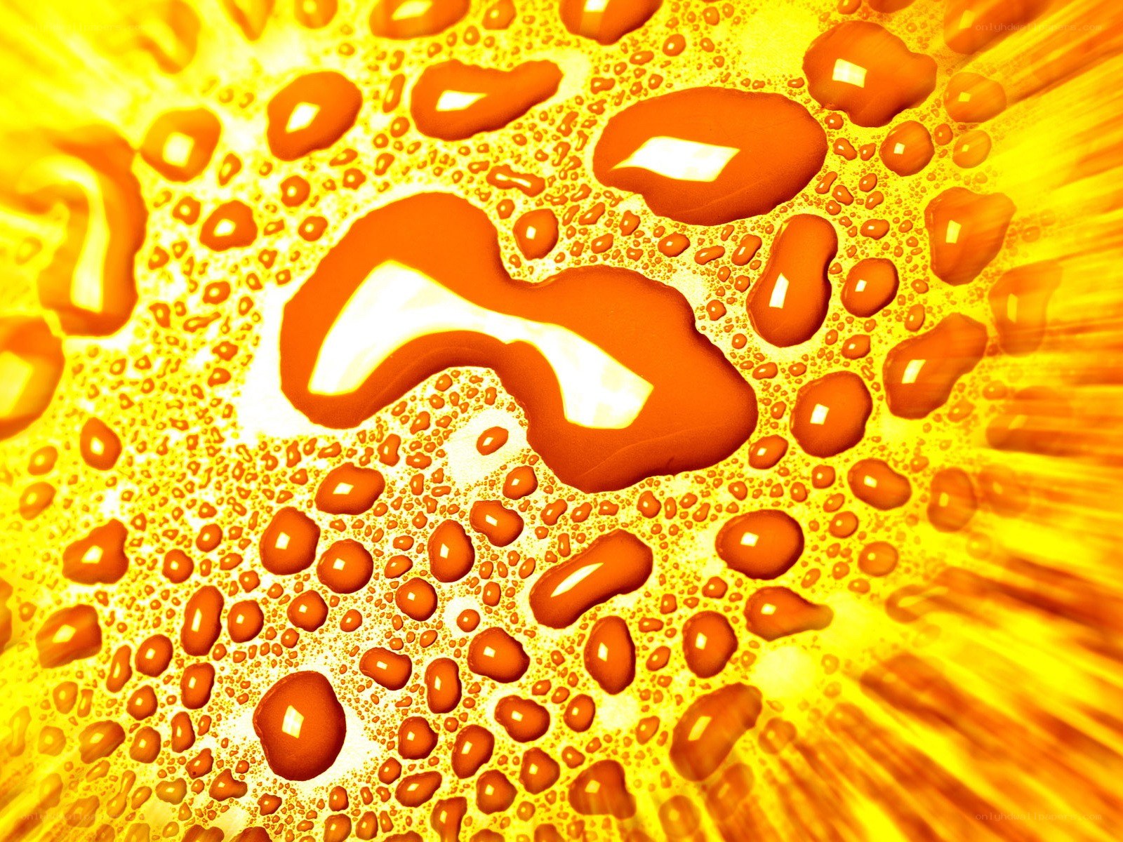 Water droplets on a yellow surface