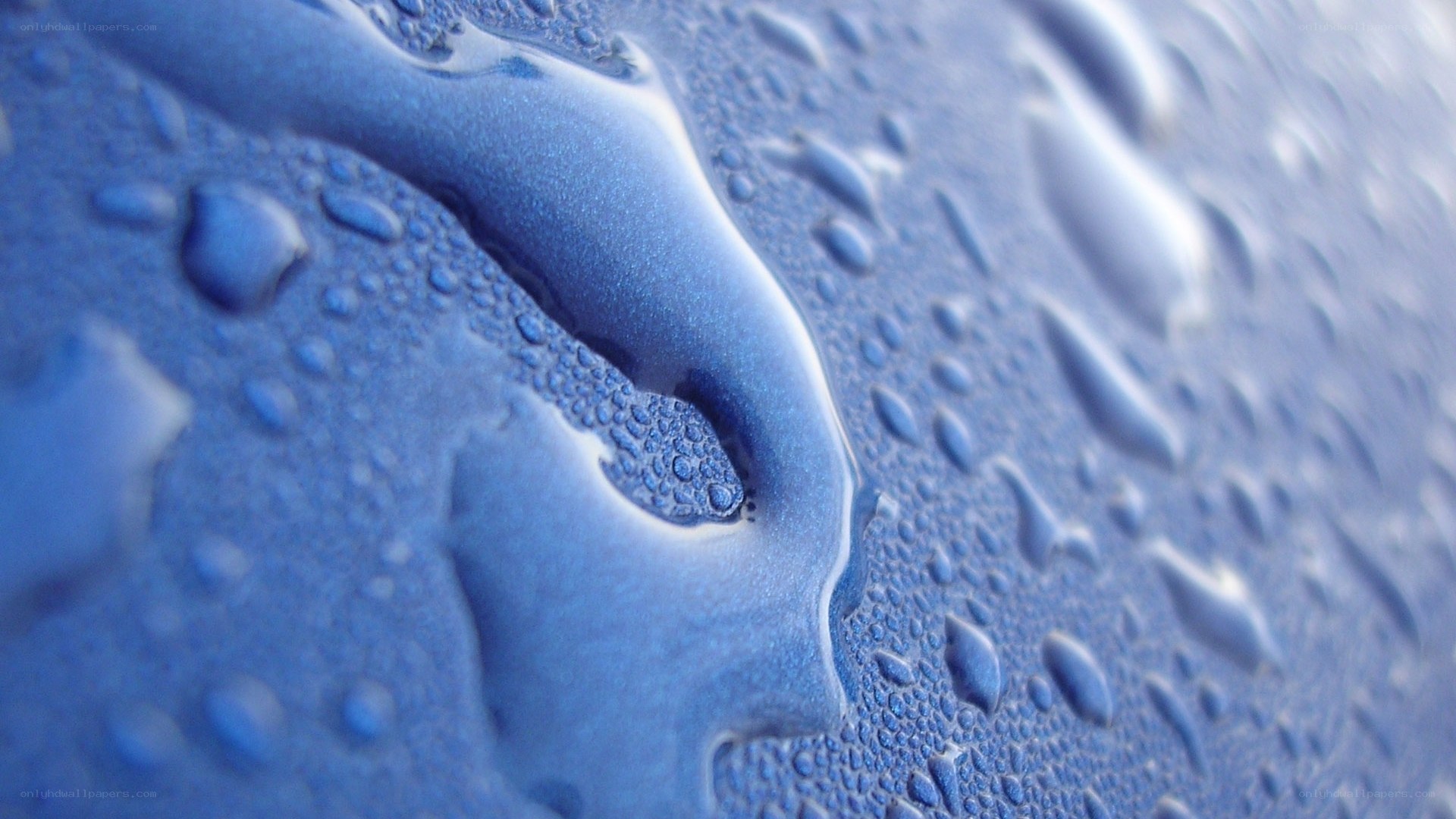 Water droplets on blue surface