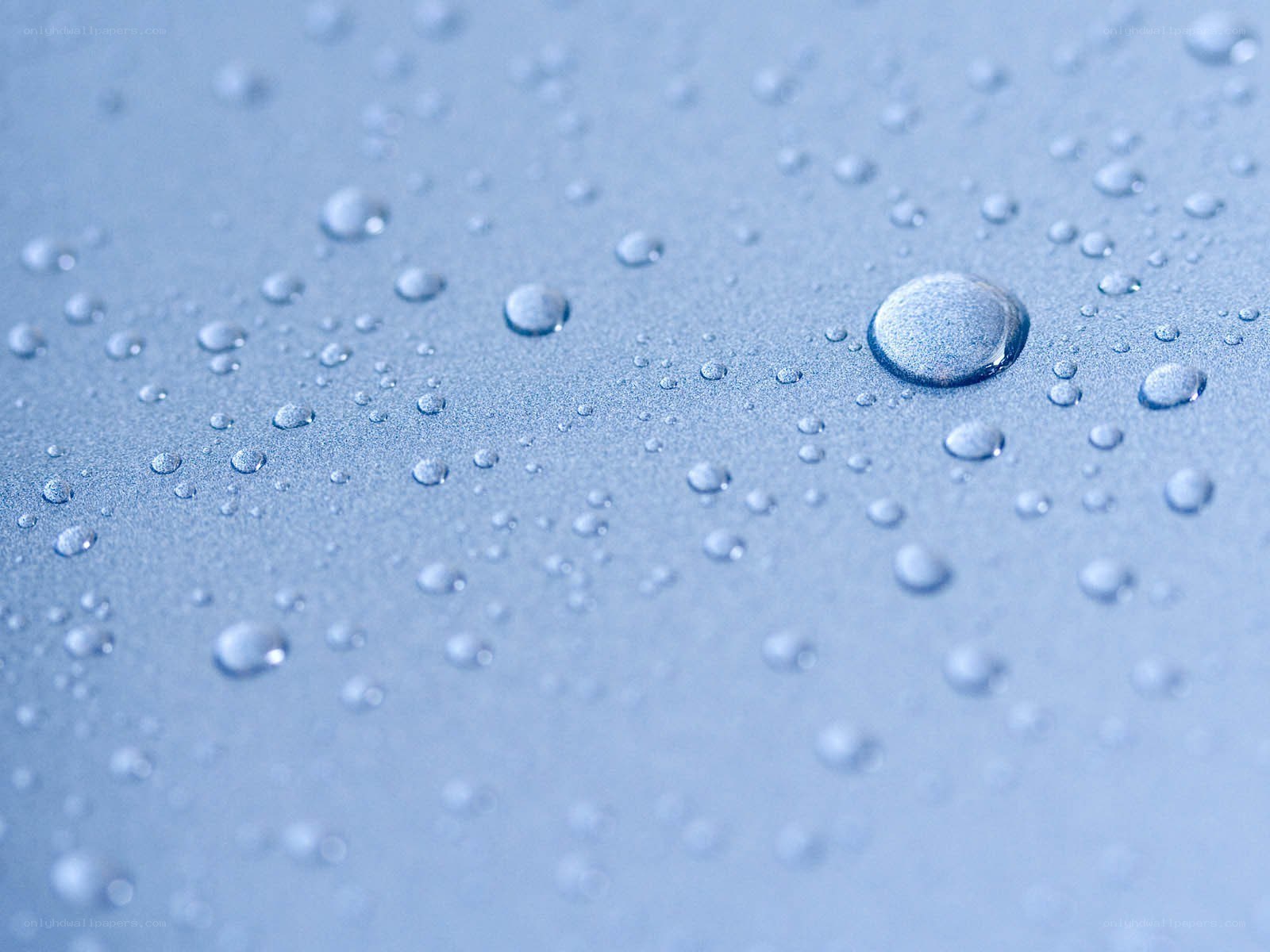 Water droplets on blue surface