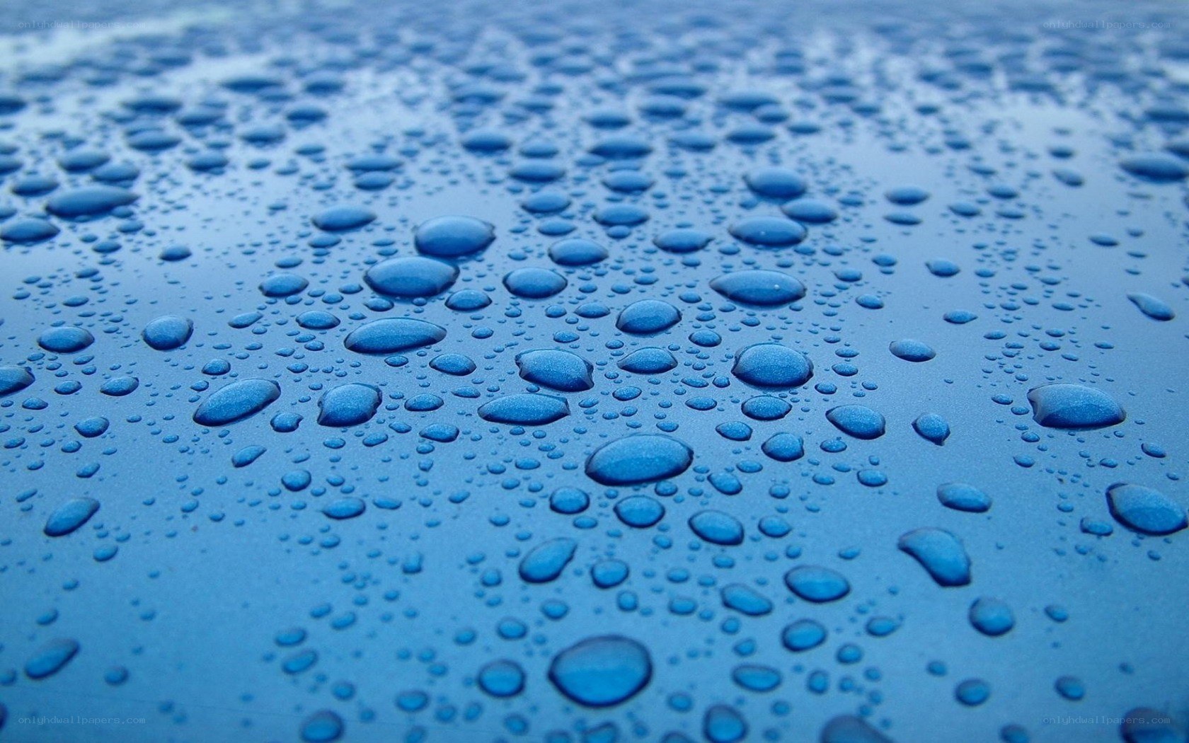 Water droplets on blue surface