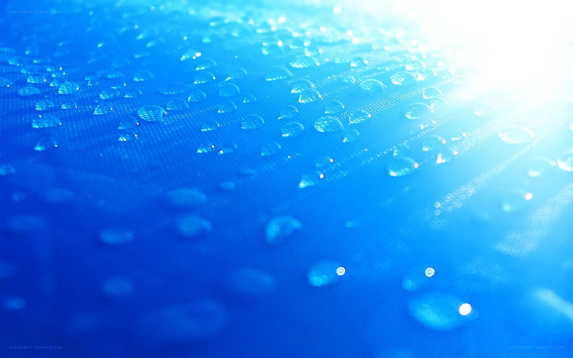 Water droplets on blue surface