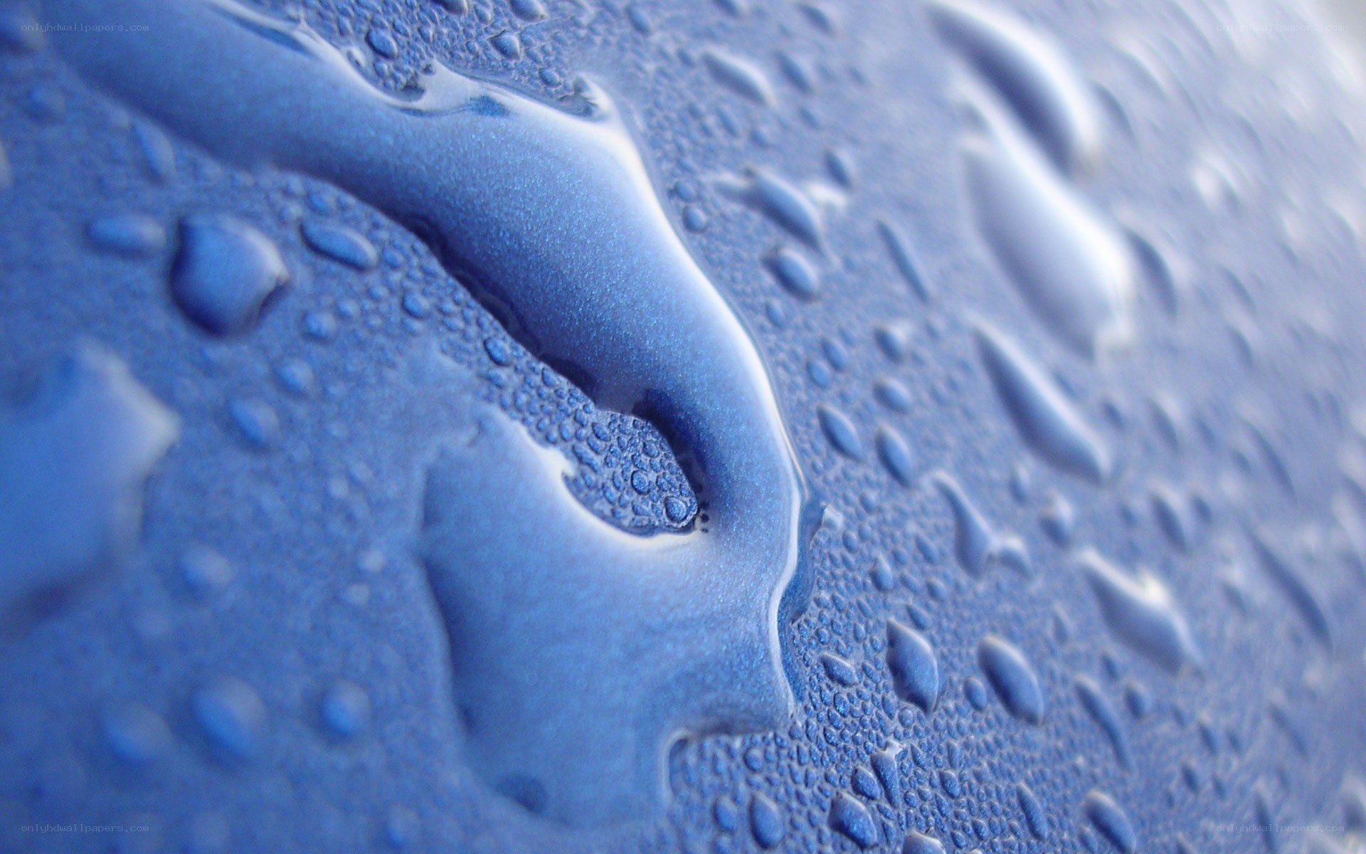 Water droplets on blue surface