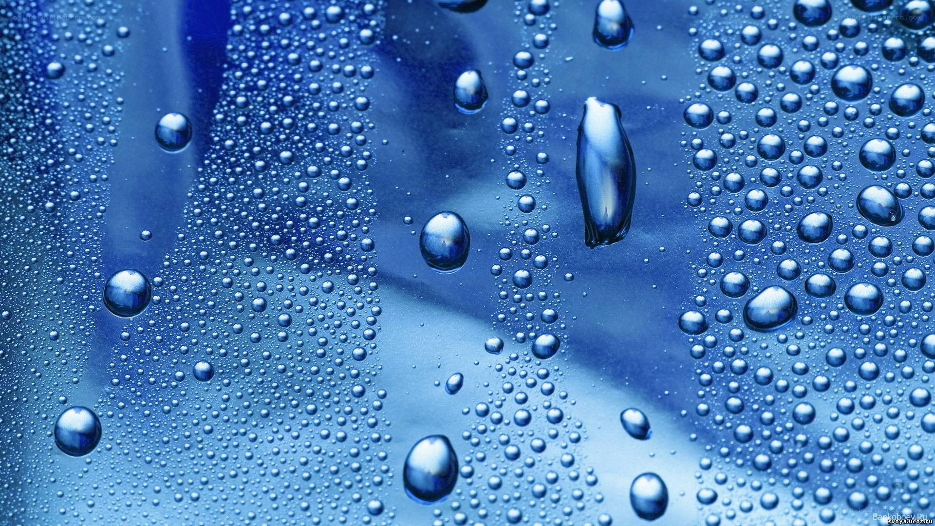 Water droplets on blue surface