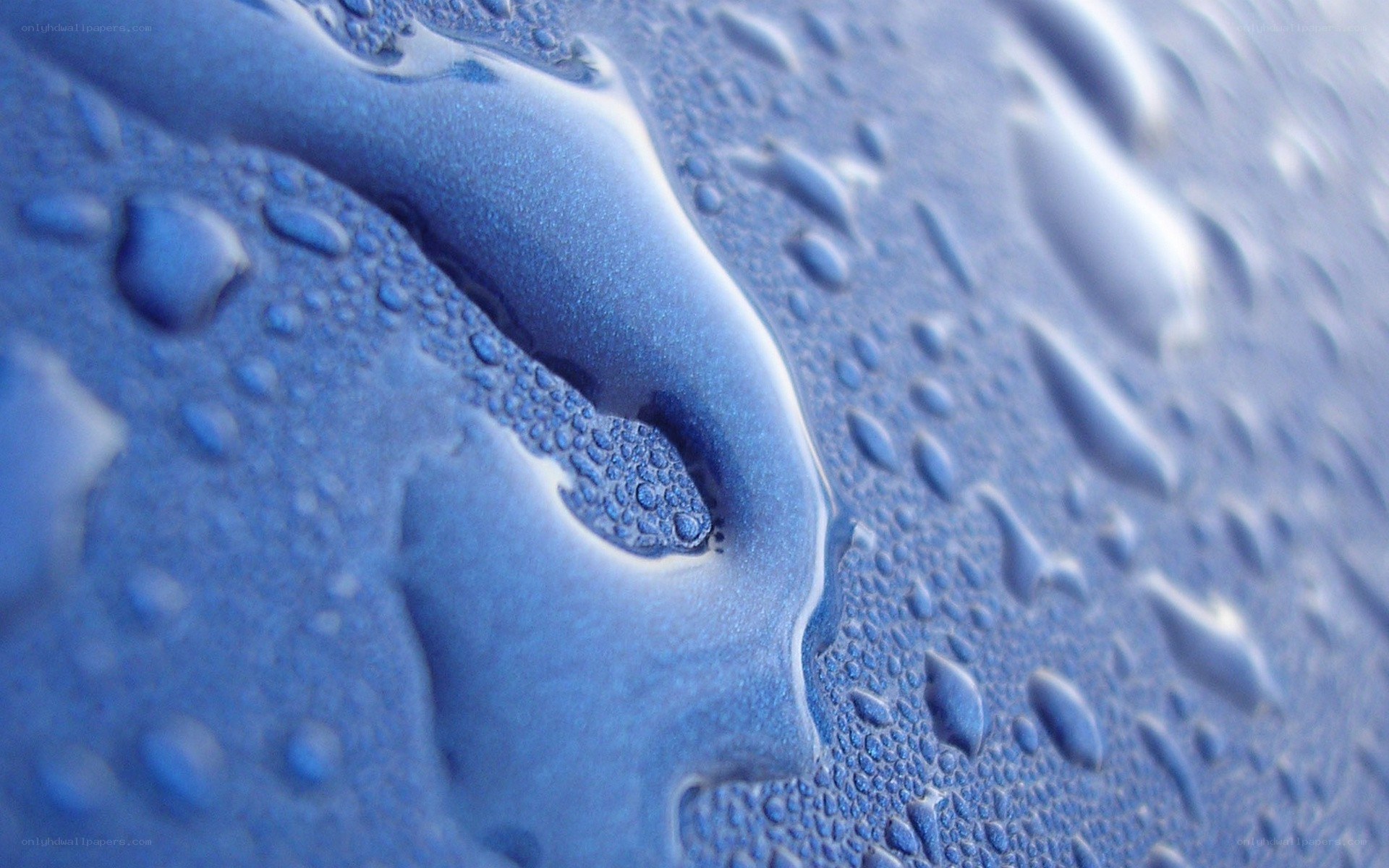 Water droplets on blue surface