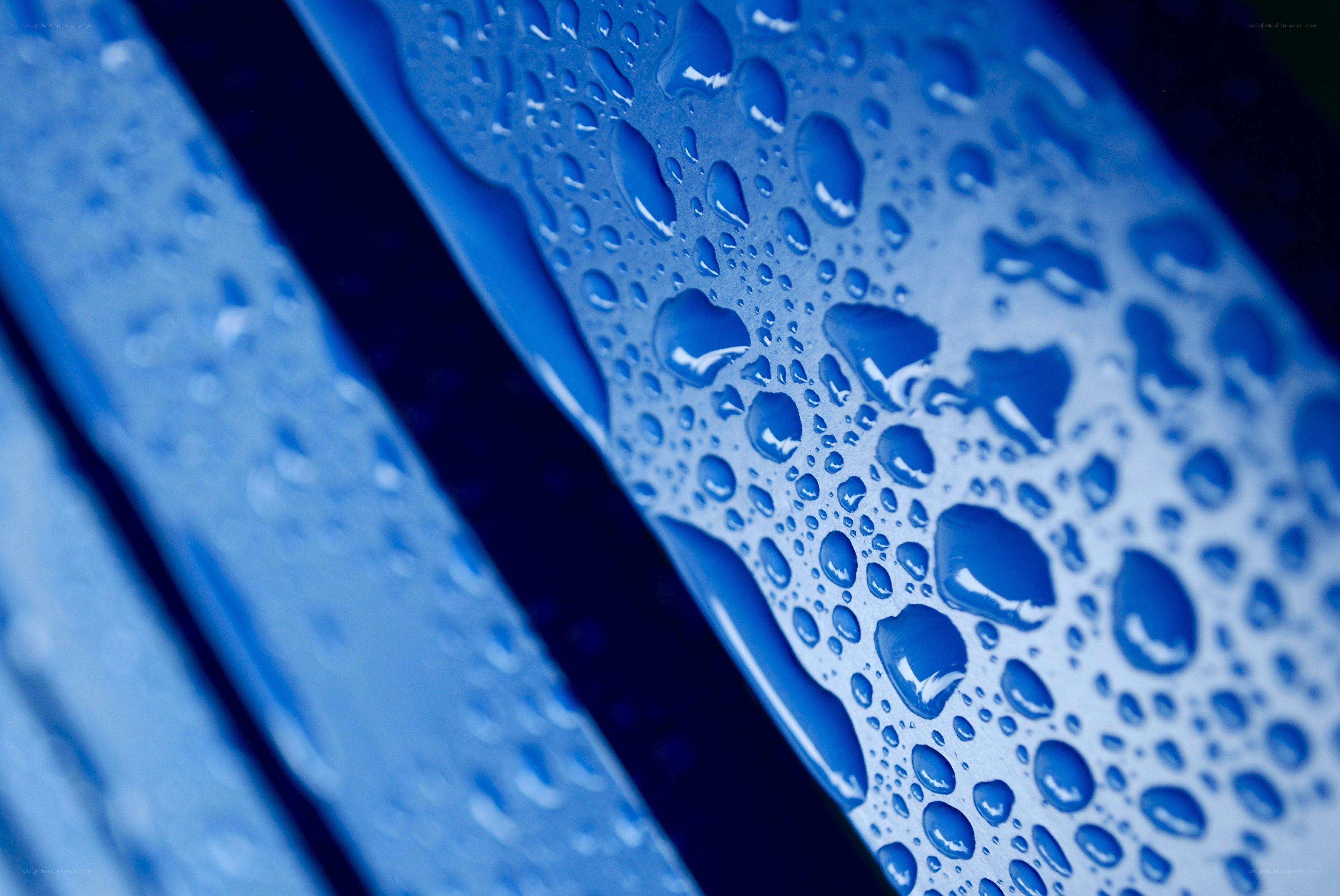 Water droplets on blue surface