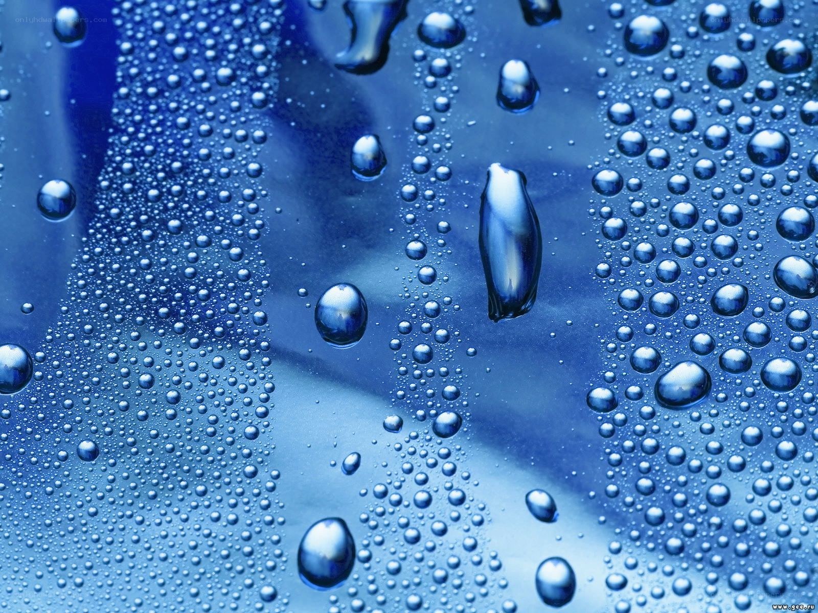 Water droplets on blue surface