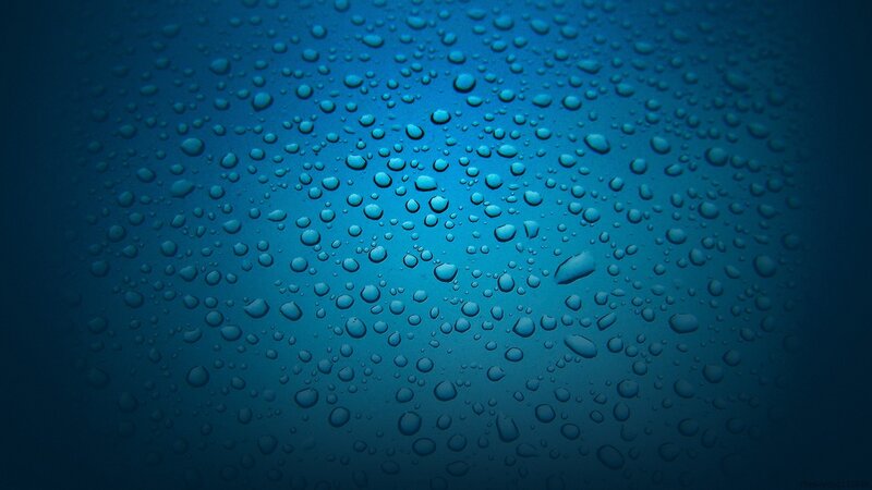 Water Droplets on Blue Surface — Calm, Photograph, Blue Background