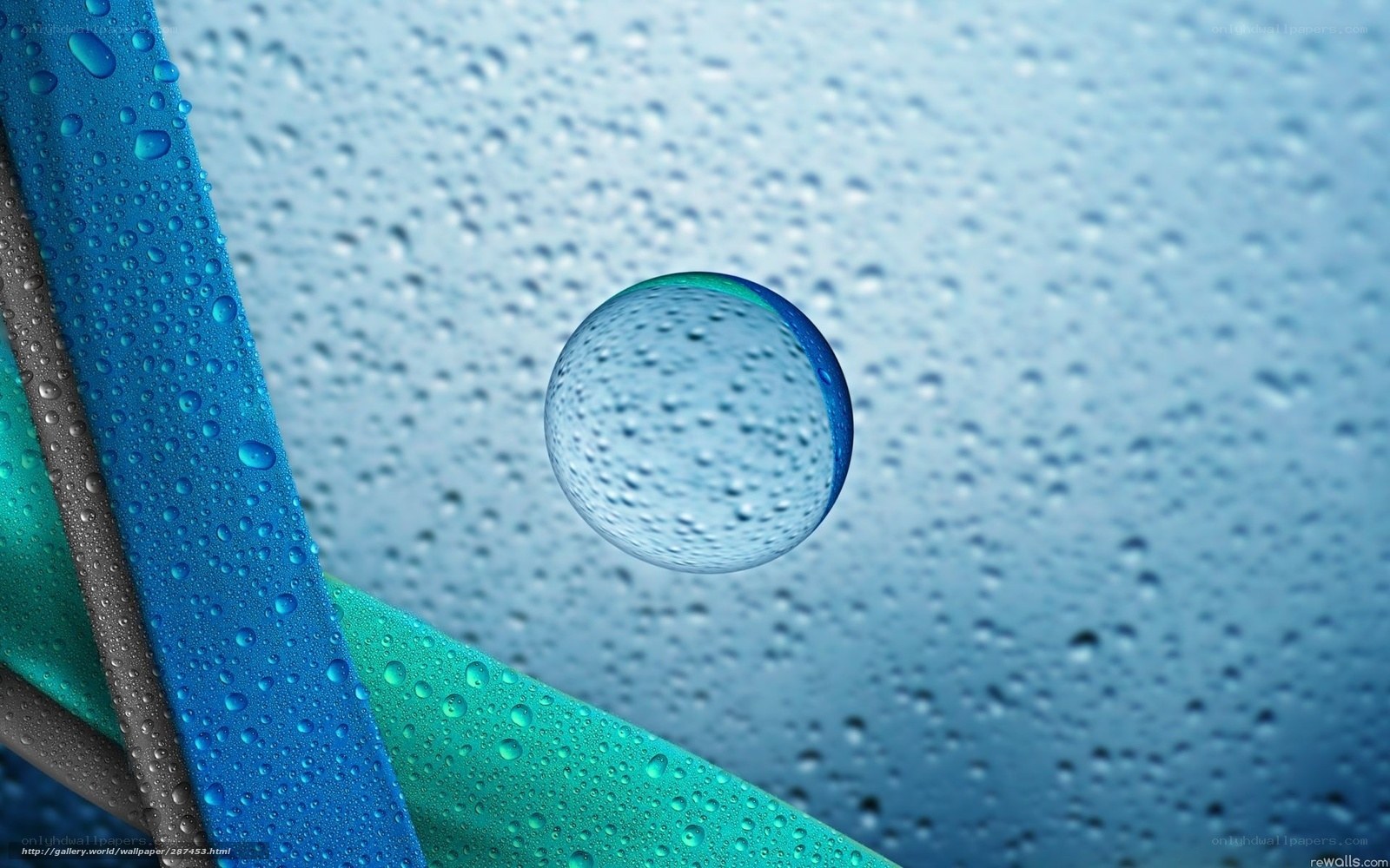 Water droplets on blue surfaces