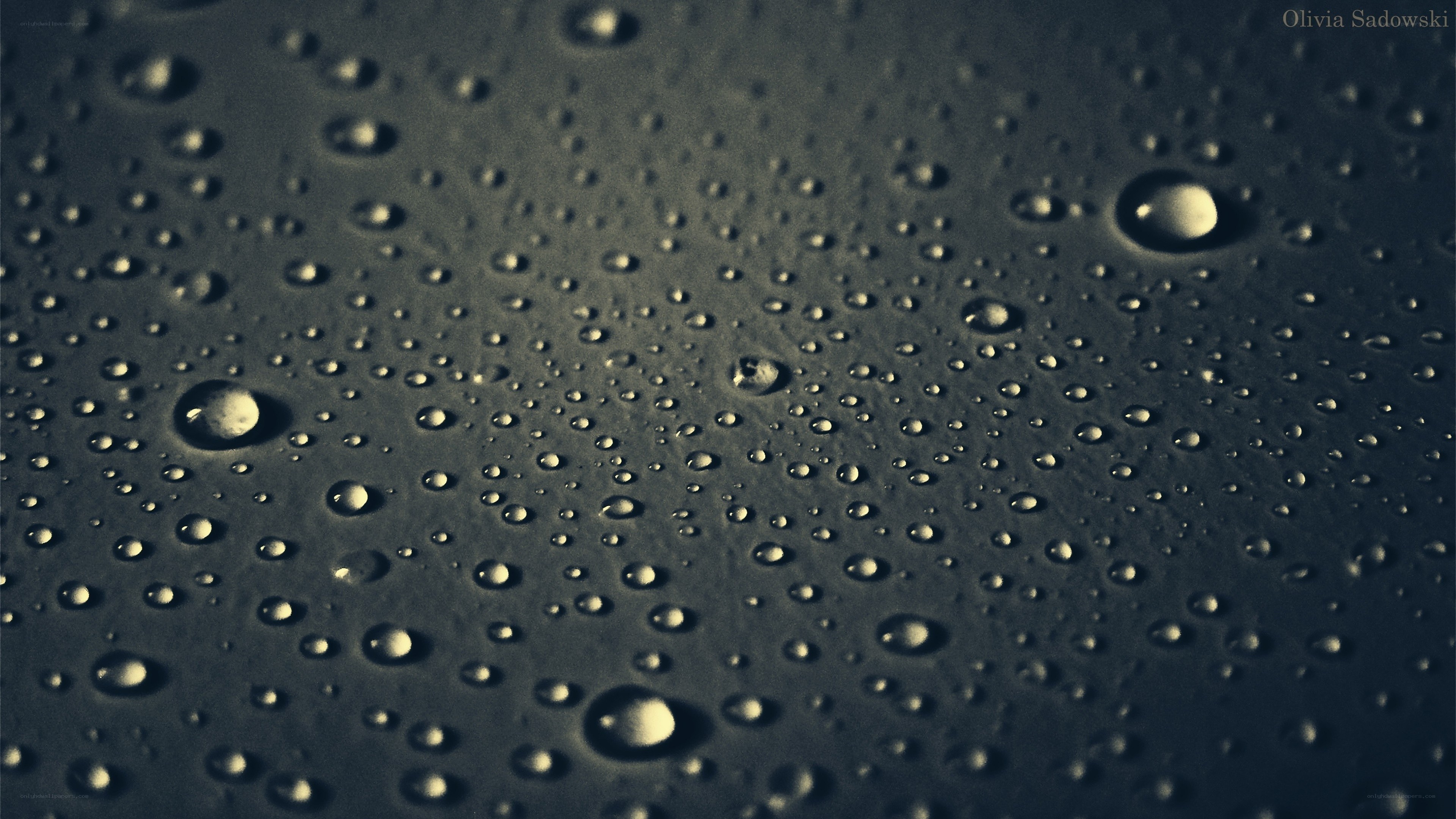 Water droplets on dark surface