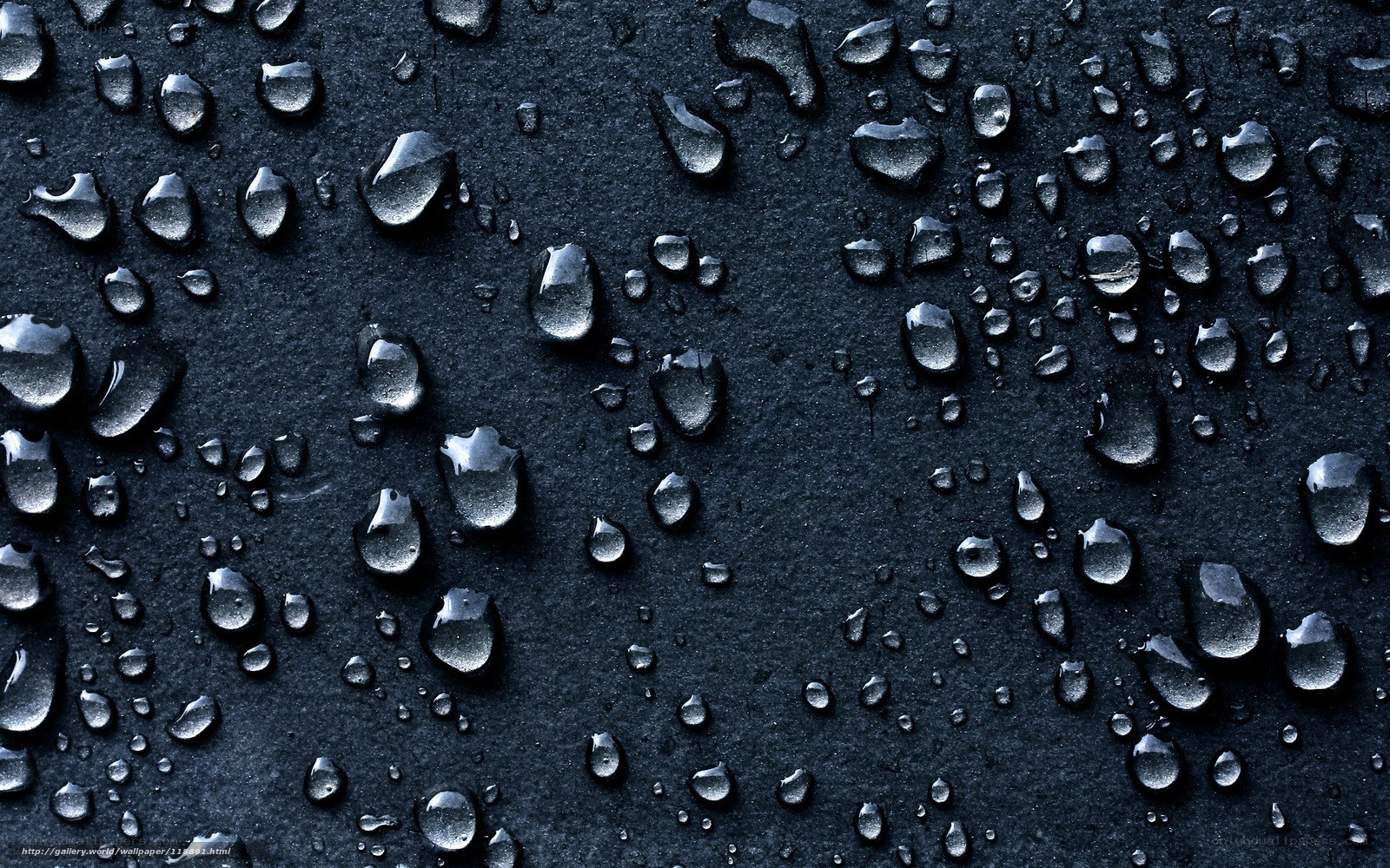 Water droplets on dark surface