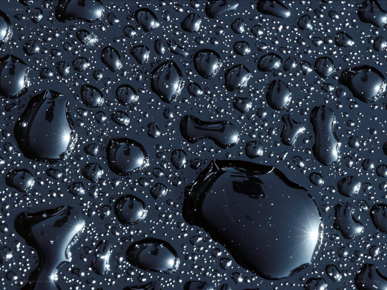 Water droplets on dark surface