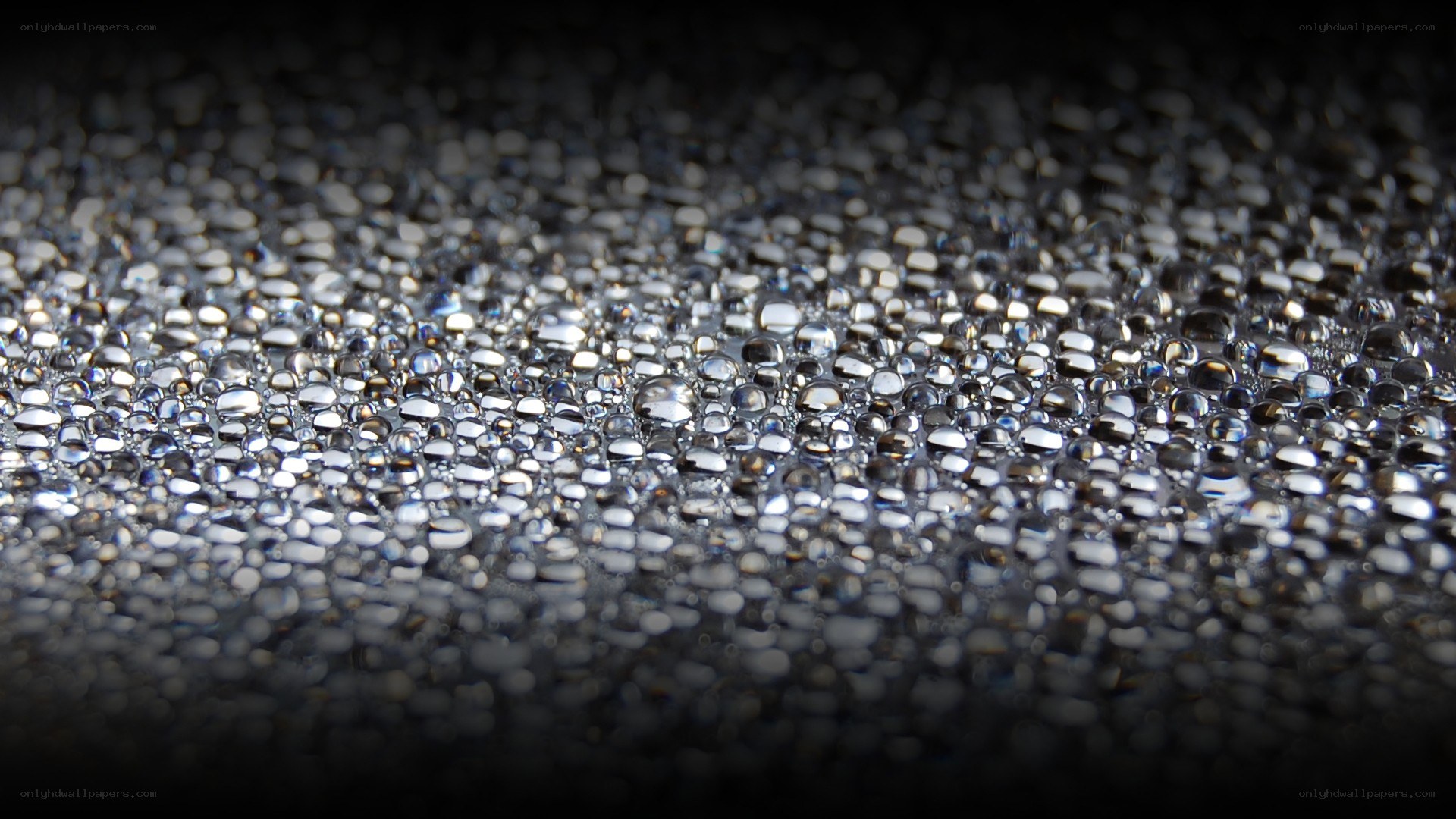 Water droplets on dark surface