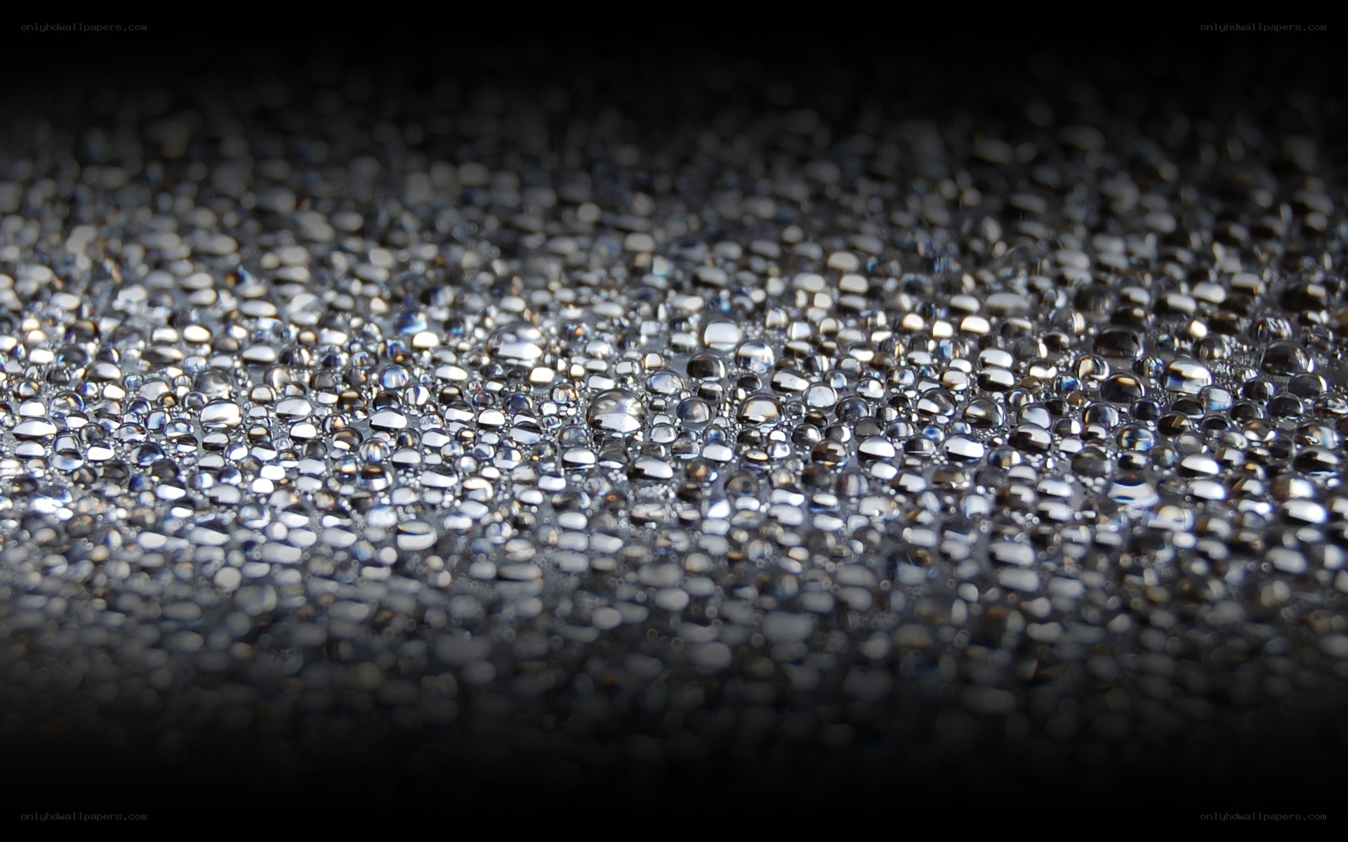 Water droplets on dark surface