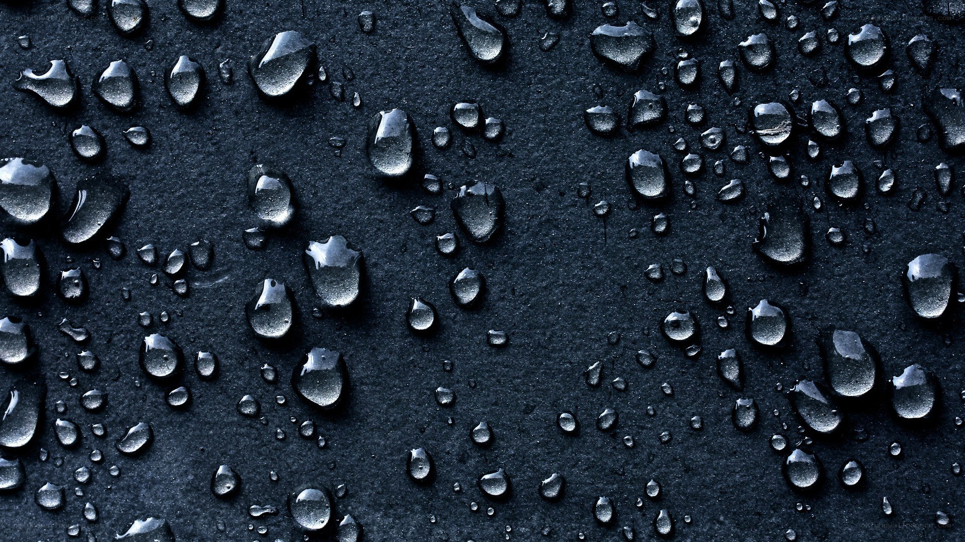 Water droplets on dark surface
