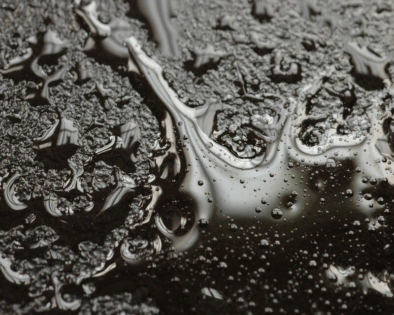 Water Droplets on Dark Surface — Black, Abstract