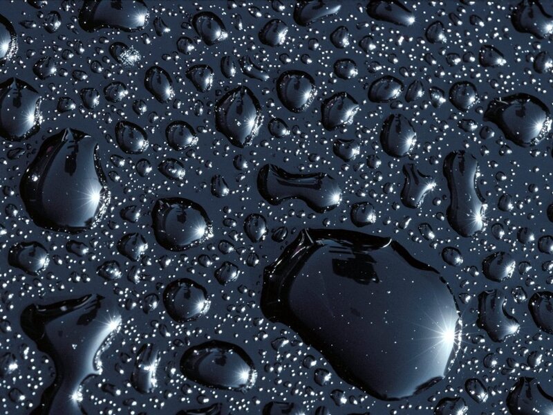 Water Droplets on Dark Surface — Black, Dramatic, Photograph, Reflection