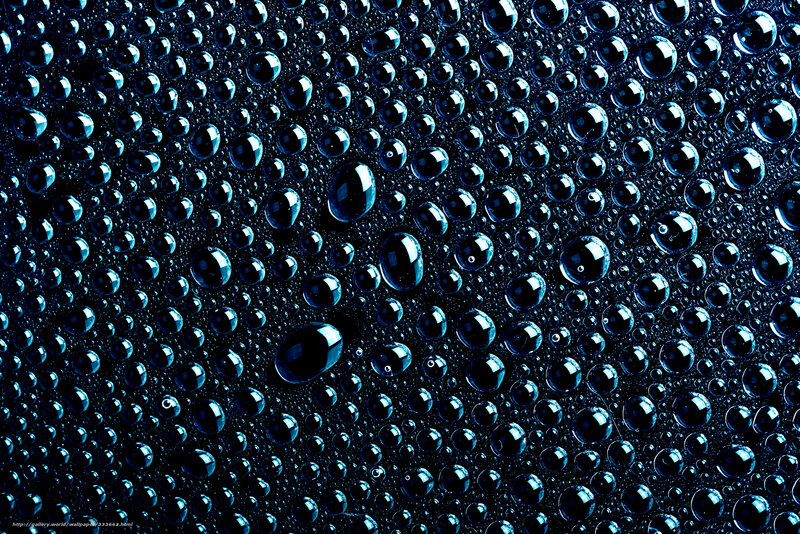 Water Droplets on Dark Surface — Blue, Calm, Photograph, Reflection