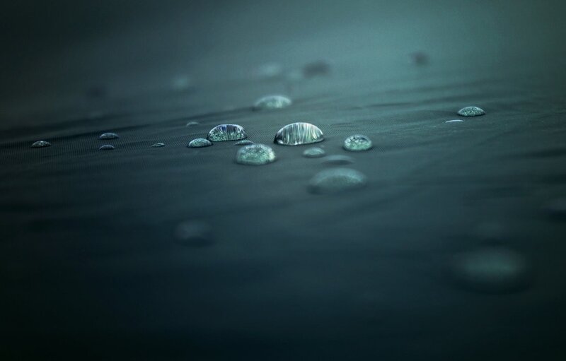 Water Droplets on Fabric — Blue, Calm, Photograph, Black