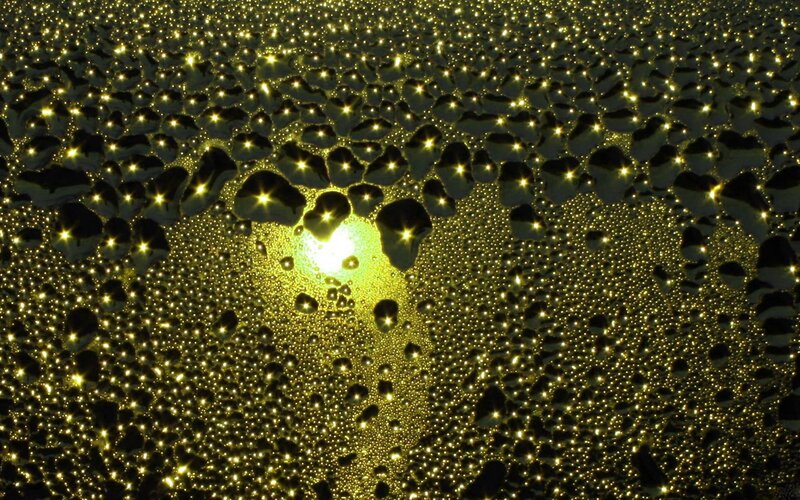 Water droplets on glass at night