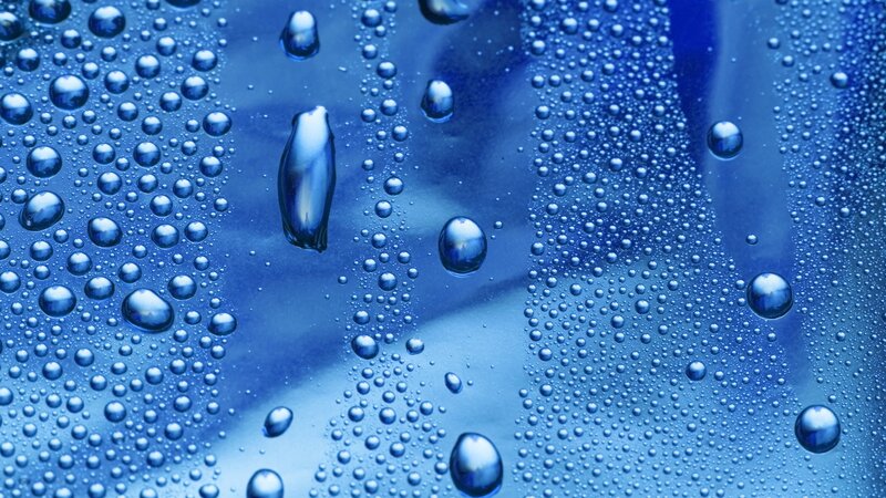 Water Droplets on Glass — Blue, White